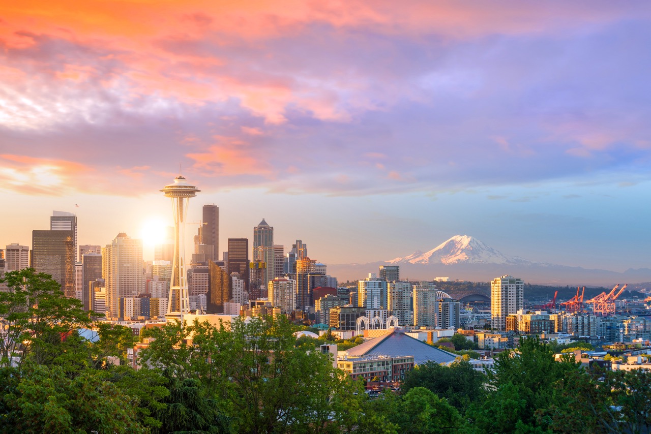 View of downtown Seattle skyline in Seattle Washington, USA