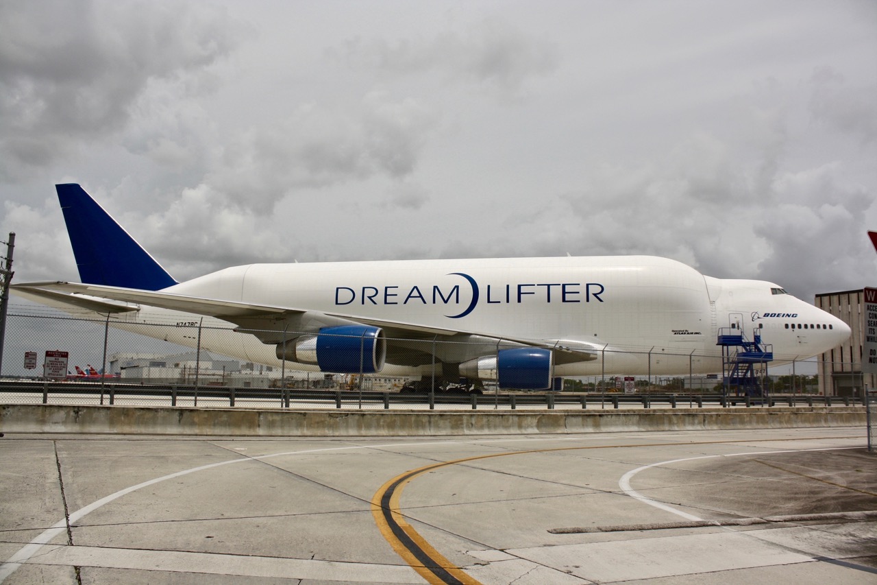 Miami Florida 7/04/2011 Boeing 747 Dream Lifter, speical purpose aircraft, on ground at Atlas Air maintenance facility Miami International Airport.