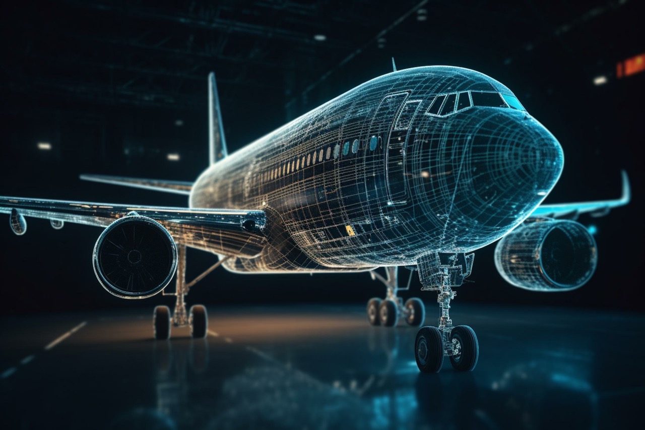 Aircraft Hologram. Transportation and Technology Concept. Generative AI