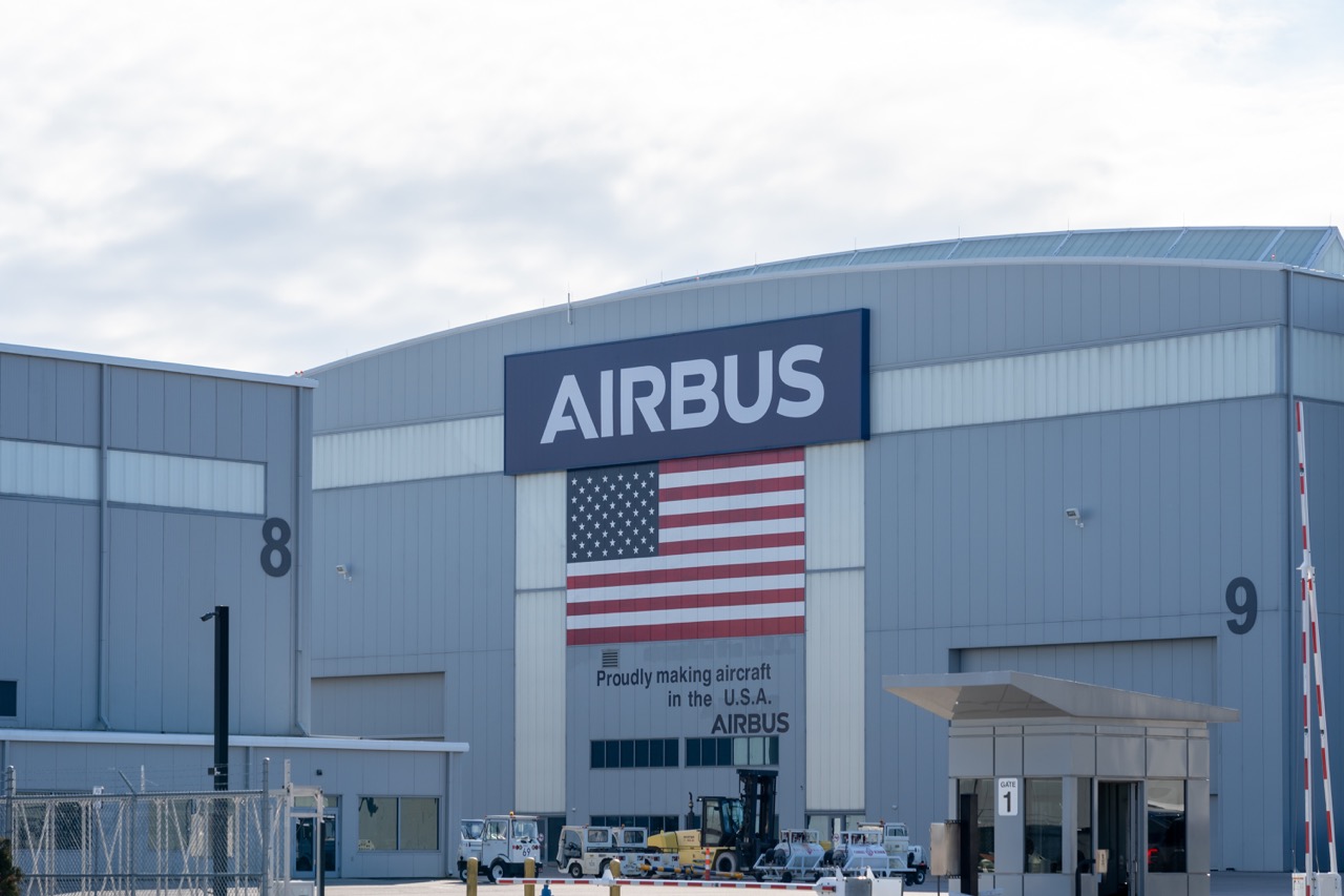 Mobile, Alabama, USA - February 11, 2022: Airbus USA facility in Mobile, Alabama, USA. Airbus SE is a European multinational aerospace corporation.